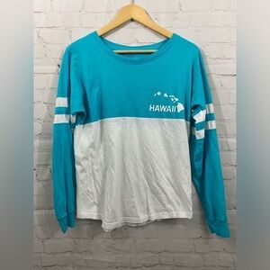 Exist Shirt Womens Size Small Teal White Hawaii Spirit Jersey Oversized Top